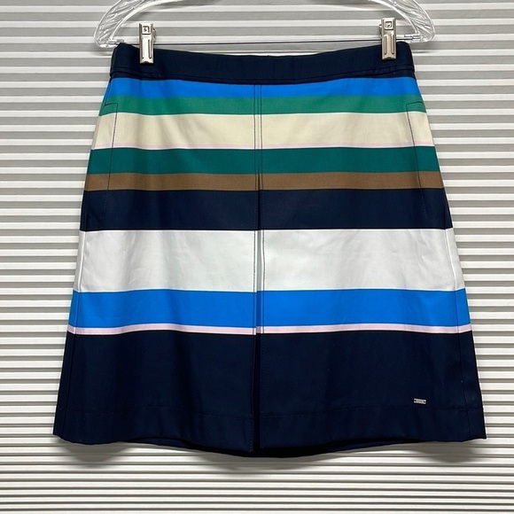 Tommy Hilfiger NWT Blue Multi Stripe Front Pleat Mini Skirt Size 6 - Picture 1 of 10
